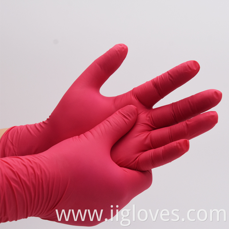 Disposable Household Red Food Grade Nitrile Synthetic Gloves Powder Free Cleaning Nitrile Exam Gloves